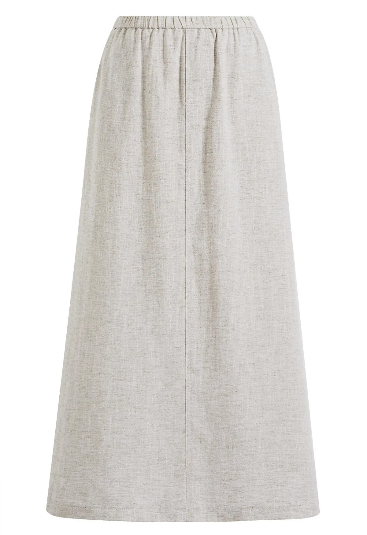 Seam Detail Side Pockets Linen-Blend Maxi Skirt in Oatmeal for Casual Days & Weekend Outings | Chicwish