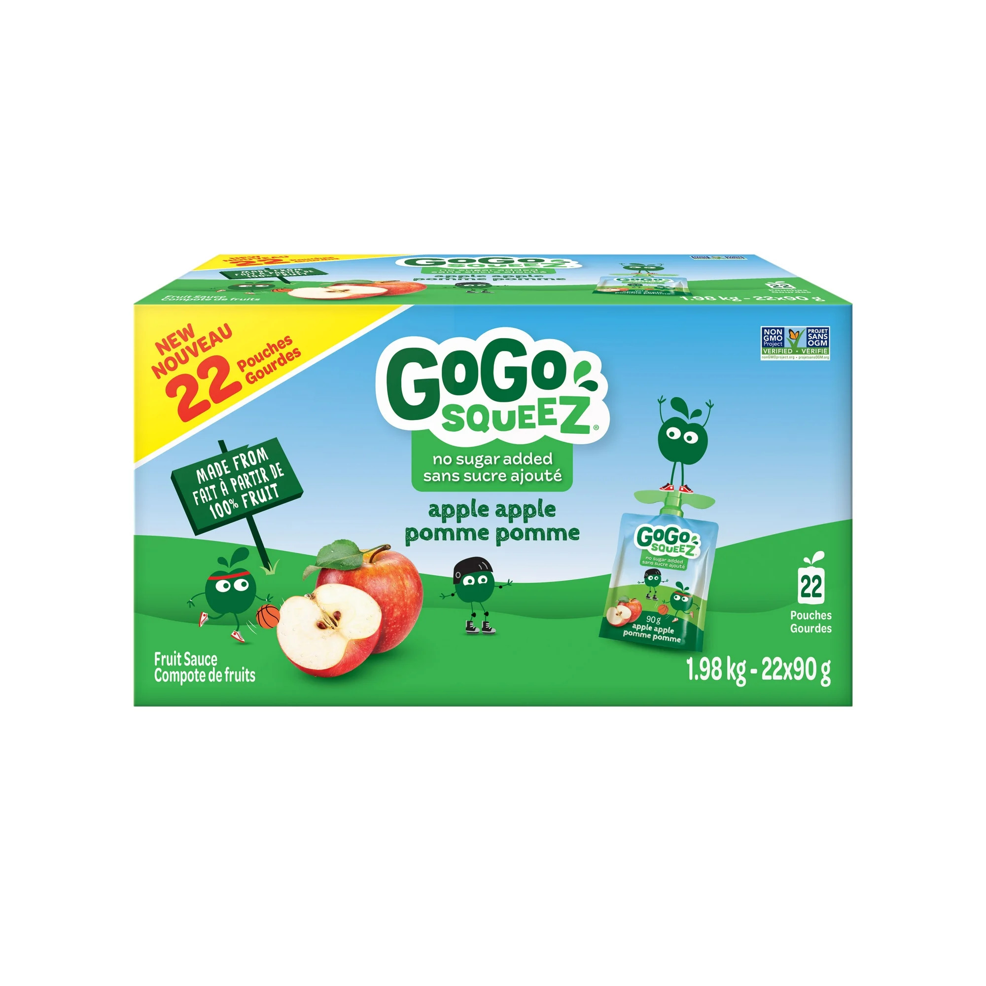 GoGo squeeZ Fruit Sauce, Apple Apple, No Sugar Added. 90g per pouch, Pack of 22, 1.9KG | Walmart (CA)