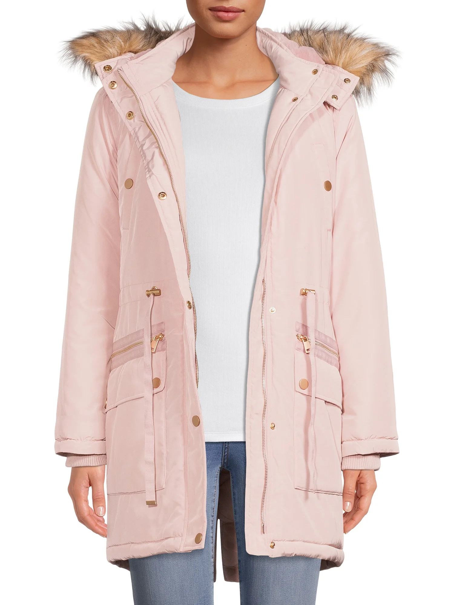 Time and Tru Women's and Plus Anorak Coat with Faux Fur Trim Hood - Walmart.com | Walmart (US)