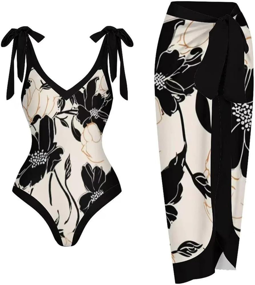 Bathing Suit Cover Up for Women Elegant 2 Pieces Swimsuit Sets Floral Print Tie One Piece Bikini ... | Amazon (US)
