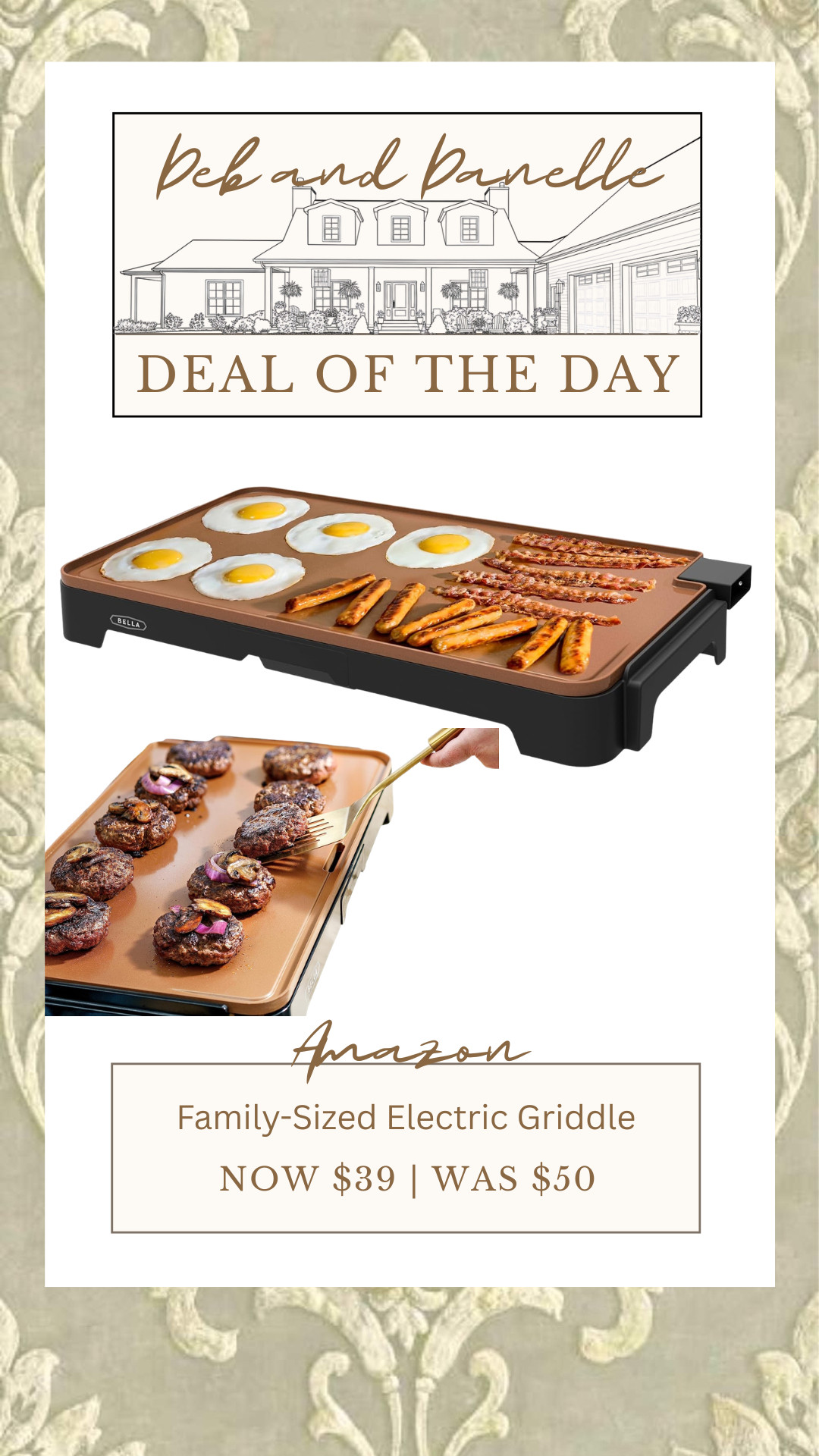 This extra-large family sized ceramic titanium electric griddle is on sale in the copper and black color combination.  

 #LTKHome #LTKSaleAlert