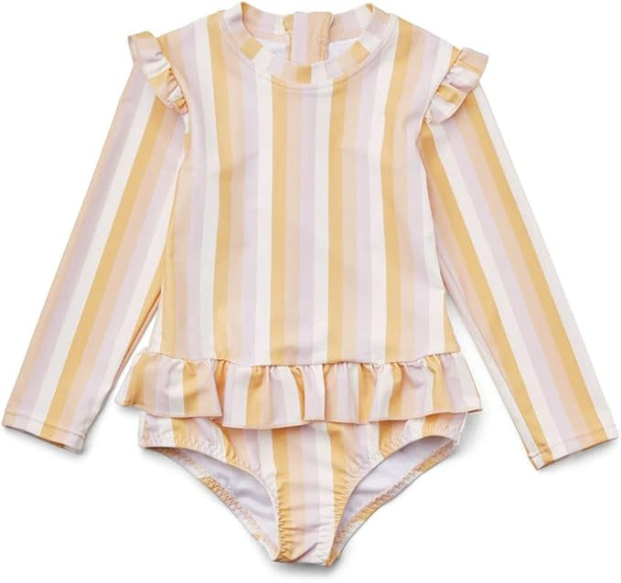 LDIOIF Girls One Piece Long Sleeve Swimsuit Stripe Seersucker Bathing Suit Zipper Rash Guard Surf... | Amazon (US)