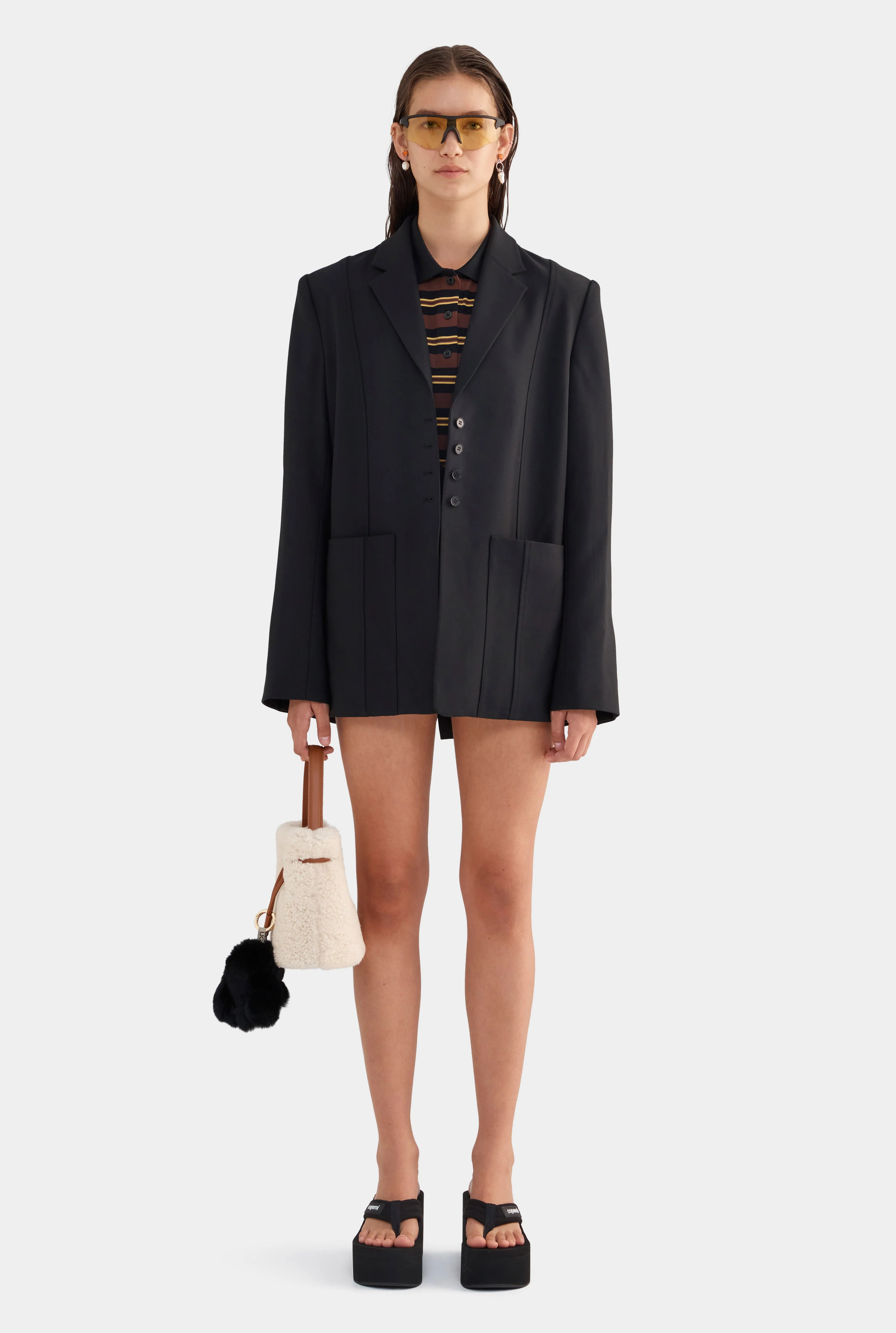 Womens Wool Pinstitch Blazer in Black | Venroy | Venroy AU