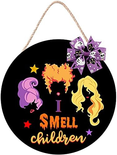 CYNOSA Halloween Hocus Pocus Door Sign I Smell Children Hanging Sign for Front Door Rustic Wooden... | Amazon (US)