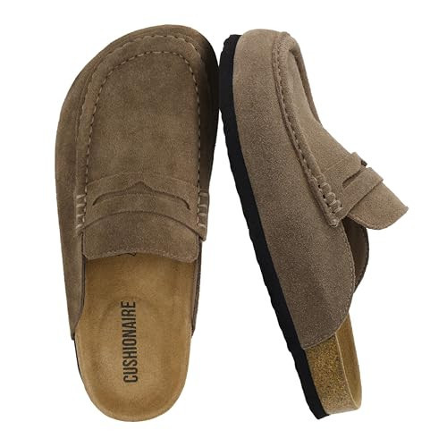CUSHIONAIRE Fondu Genuine Leather Mule Clogs for Women, Comfortable Slip On Womens Shoes with Penny Strap Accent and Memory Foam Footbed, Taupe, 8.5 | Amazon (UK)