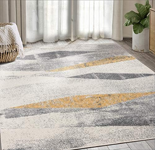 Geometric Distressed Turkish Area Rug, Laguna Collection Grey & Yellow Modern Style 7'9" X 10'2" Acc | Amazon (US)