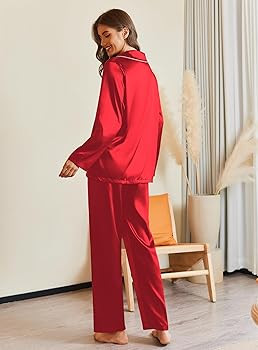 Ekouaer Pajamas For Women Set Silk Pjs 2 Piece Satin Sleepwear Long Sleeve Button Down Lounge Set... | Amazon (US)