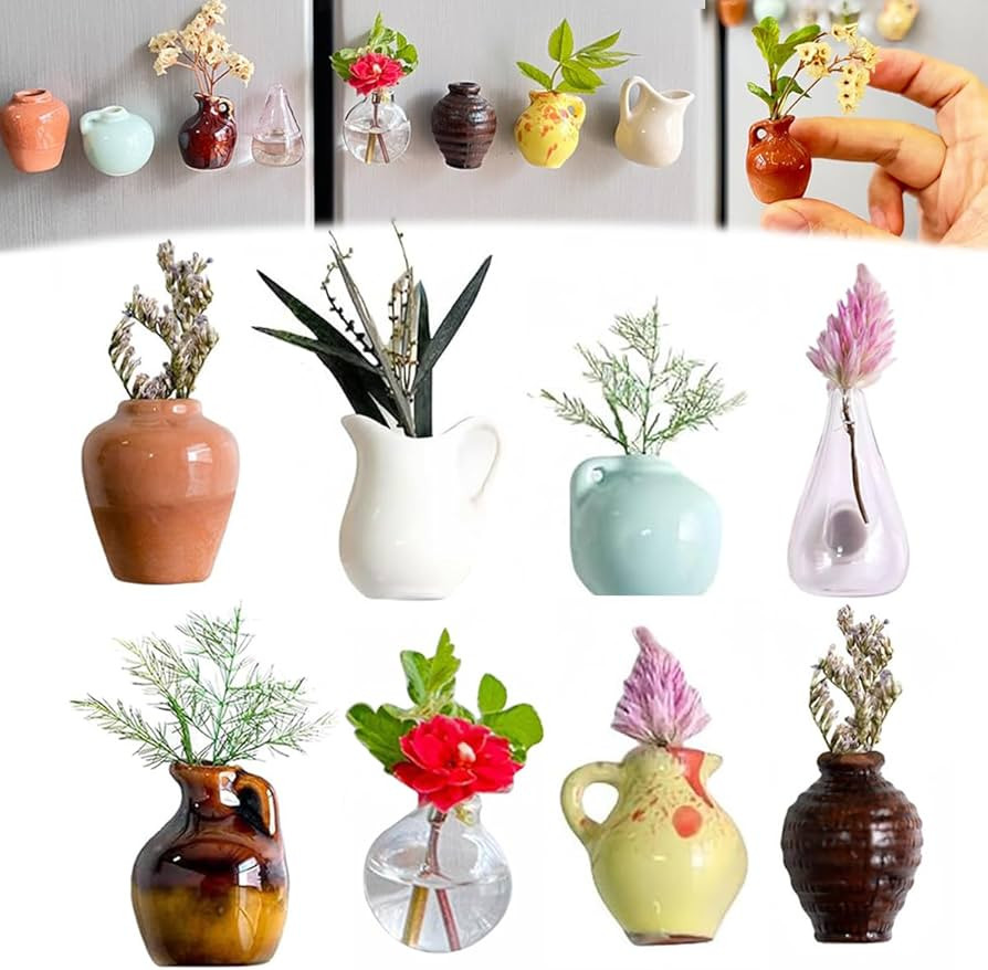 8PCS Mini Vase Magnets, Mini Ceramic Vase Refrigerator Magnets, 3D Ceramic Flower Vase Cute Plant... | Amazon (US)