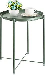 CERBIOR Tray End Table, Round Metal Tray Table Side Sofa Table Anti-Rust and Waterproof Outdoor &... | Amazon (US)