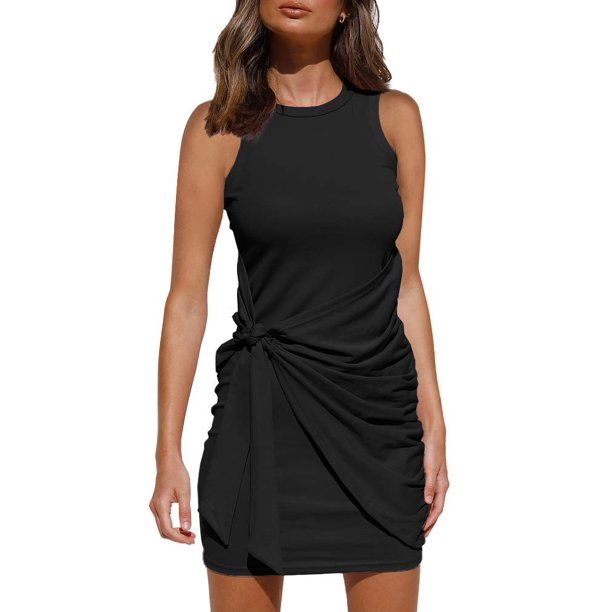 Hesayep Women’s Summer Dresses Wrap Bodycon Dresses Casual Sleeveless Tank Mini Dress Black Sma... | Walmart (US)