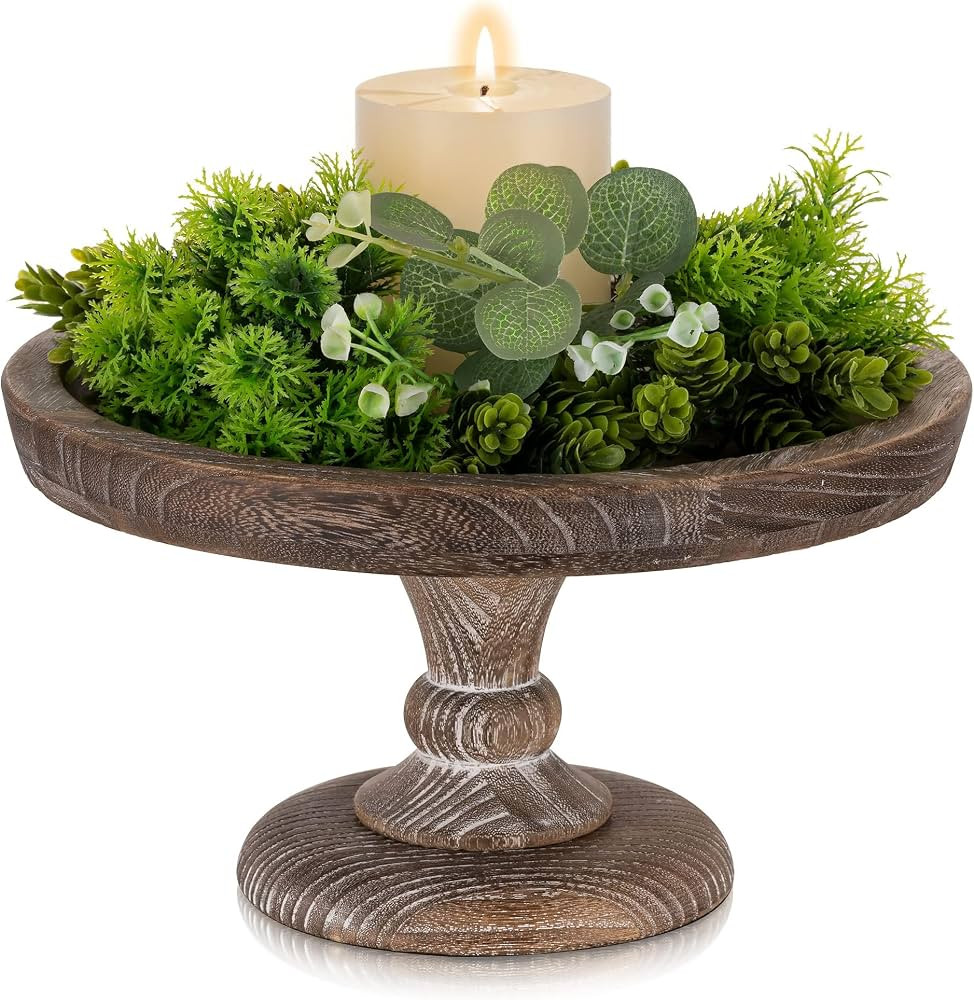 Hanobe Round Wood Display Riser: Rustic Wooden Risers Decorative Pedestal Plate Stand Small Cake ... | Amazon (US)