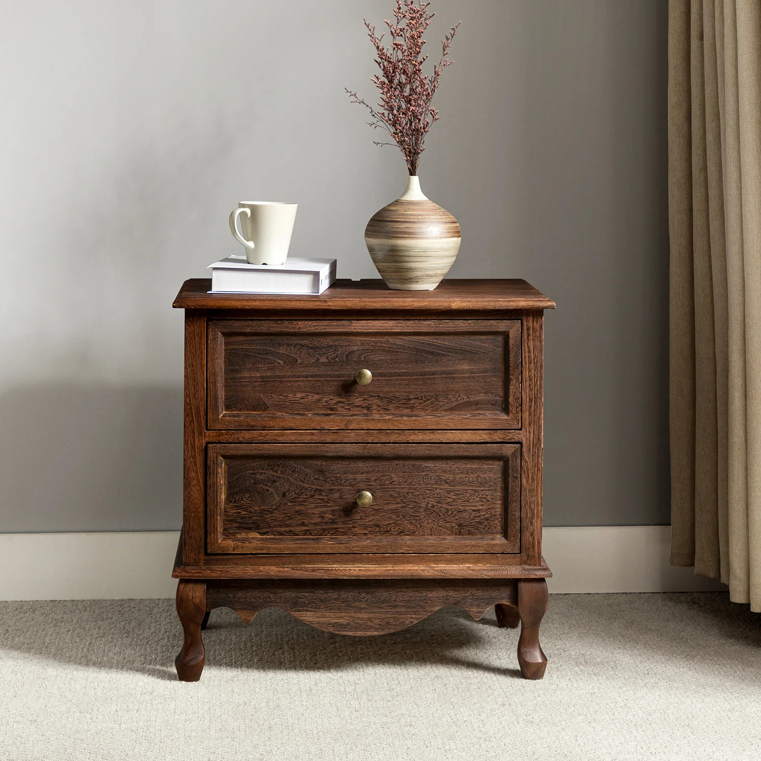 Lundgren Transitional 24''W 2-Drawer Nightstand with Wood Legs and Charging Station | Wayfair North America