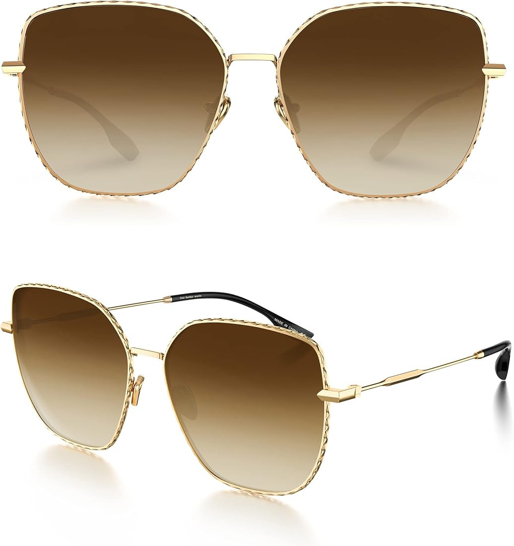 LUENX Trendy Square Oversized Women Aviator Sunglasses - Polygon Flat Three dimensional Rhombic L... | Amazon (US)