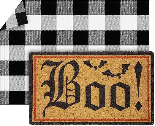 Tinideya 2 Pieces Boo Doormat Home Imitation Coir Halloween Doormat with Rubber Non Slip Backing ... | Amazon (US)