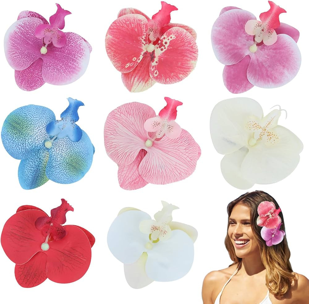 WHAVEL 8 PCS Orchid Flower Hair Clips, Large Flower Clips Hair Folwers Artificial Bohemian Flower... | Amazon (US)