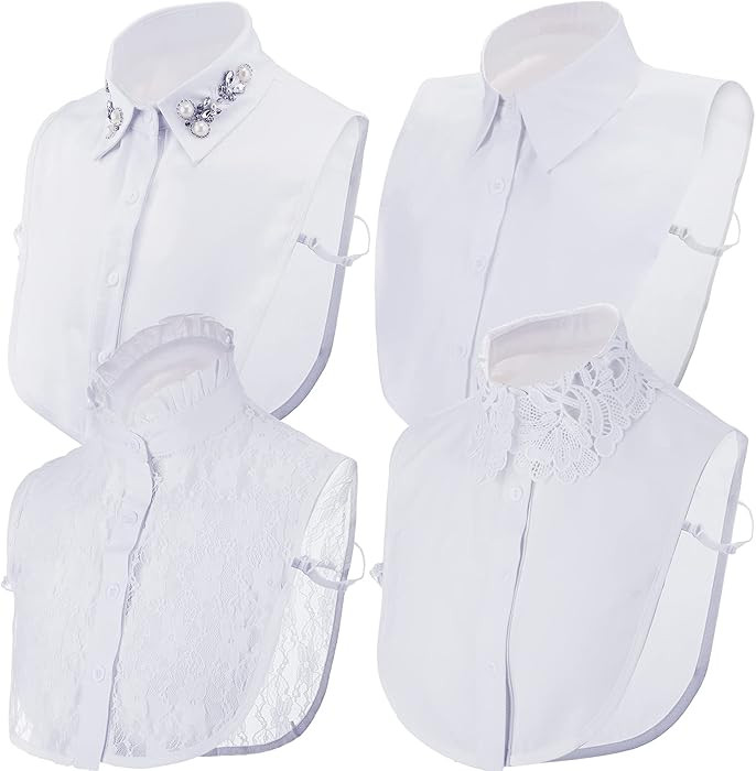 SATINIOR Women Fake Detachable Dickey Collar Diamond Pearl Lace Fake Half Shirt Collar (White) | Amazon (US)
