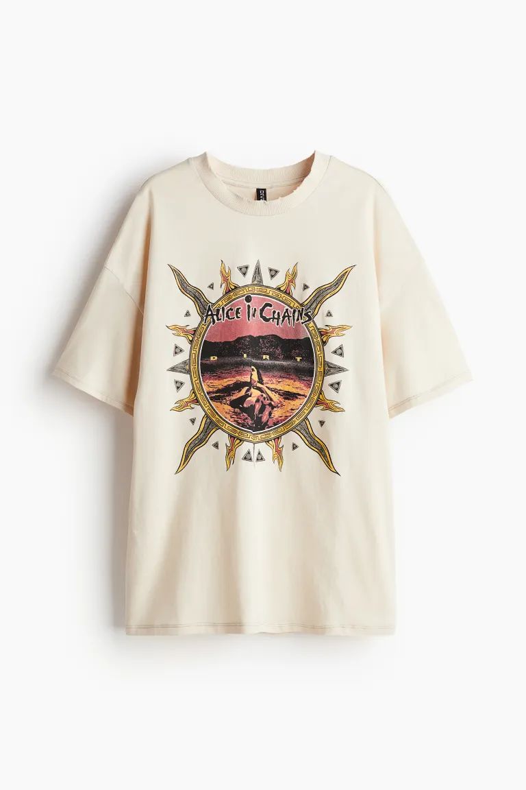 Oversized Printed T-shirt - Light beige/Alice in Chains - Ladies | H&M US | H&M (US + CA)