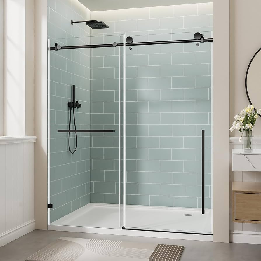 Aurisal Frameless Shower Door 56-60" W × 78" H Sliding Shower Door, 3/8" (10mm) Thick Tempered C... | Amazon (US)