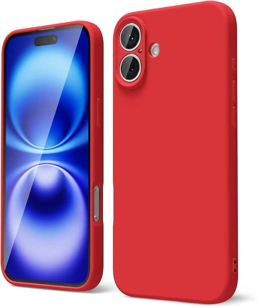 oakxco for iPhone 16 Phone Case Liquid Silicone, Thin Slim Soft Rubber Gel TPU Plain Protective Simple Cover for Women Girl Cute, Matte Solid Color Aesthetic, Red | Amazon (US)
