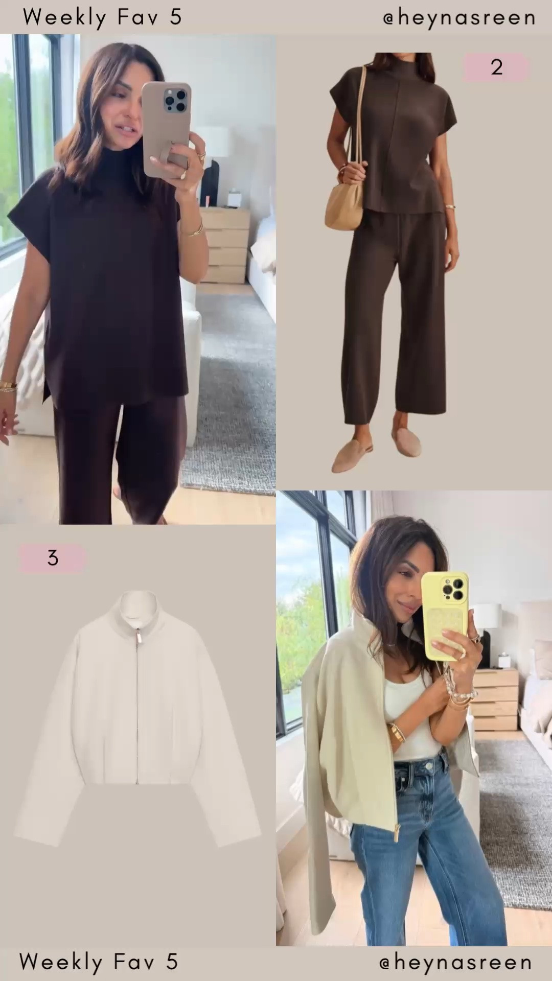 Fav 5:
#2: Splendid set, so comfy and a great transition to fall outfit! Use code FRIENDS to save. 
#3: Zara bomber jacket