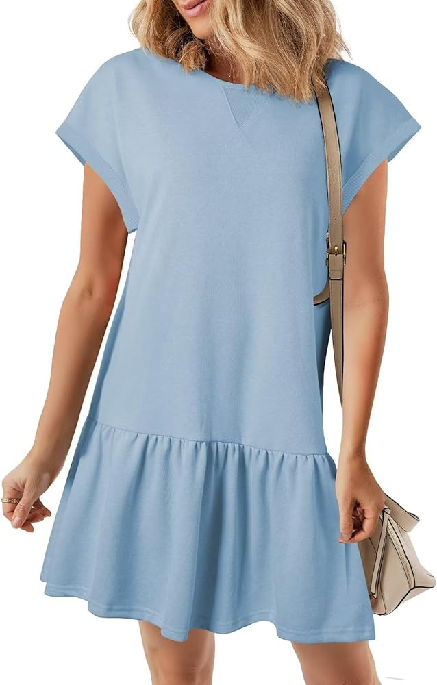 BLENCOT Womens Summer Dresses Casual Cap Sleeve Spring Ruffle Mini Sporty Sweatshirt Trendy Tshir... | Amazon (US)