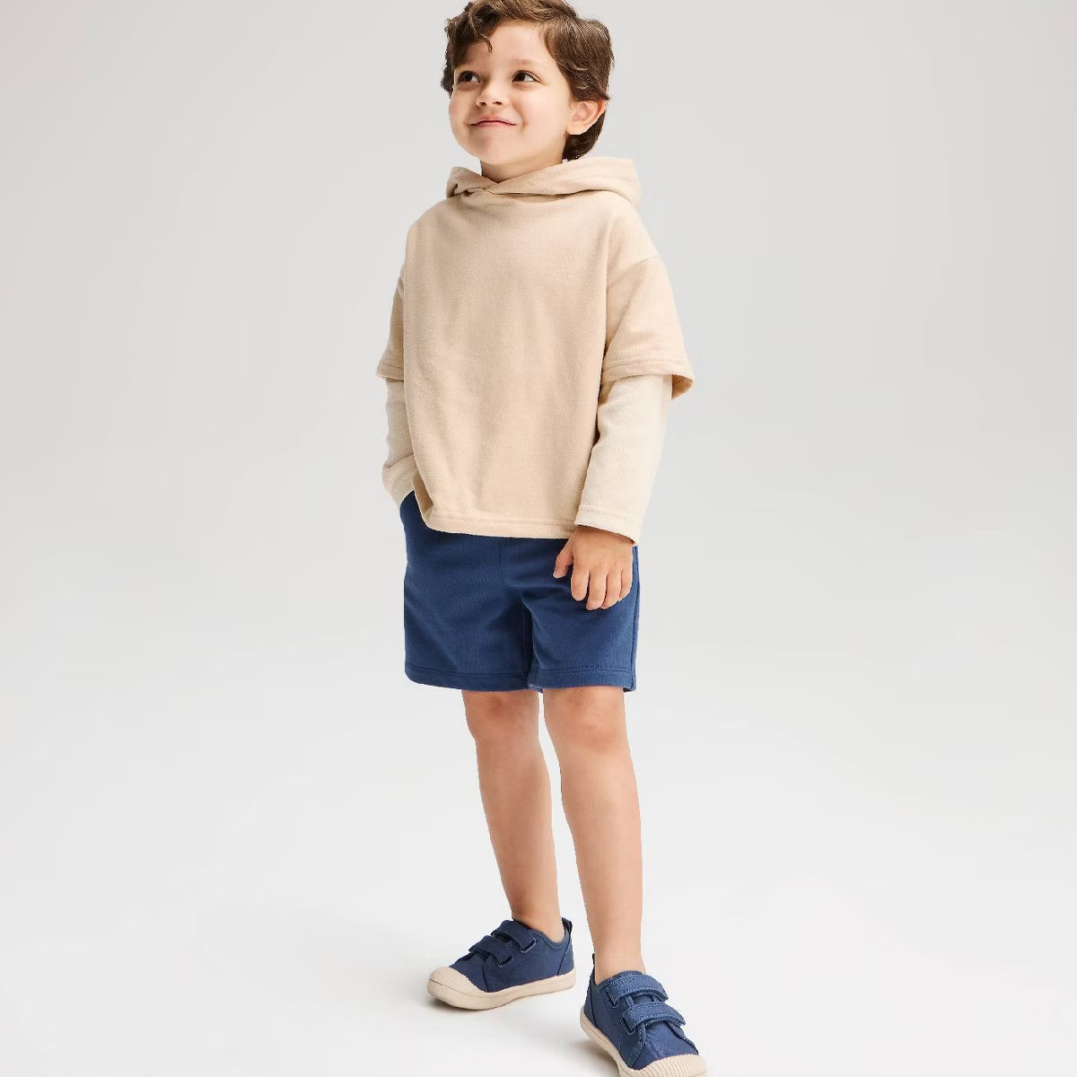 Toddler Boys' Hoodie Top and Shorts Set - Cat & Jack\u2122 Cream/Navy 12M | Target