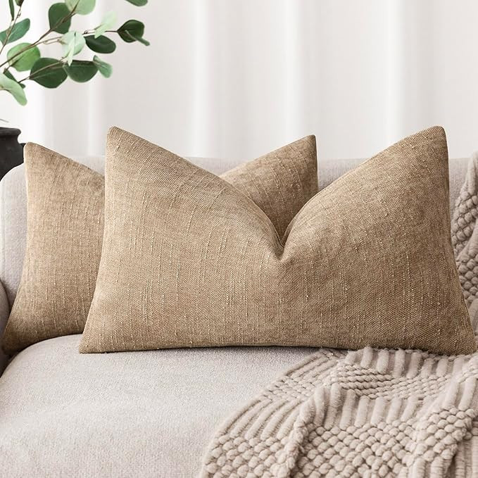 Foindtower Pack of 2 Soft Textured Chenille Throw Decorative Pillow Covers Square Accent Solid Cu... | Amazon (US)