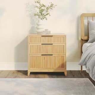 Welwick Designs 3-Drawer Natural Pine Solid Wood Transitional 29 in. Reeded Dresser HD9822 - The ... | The Home Depot