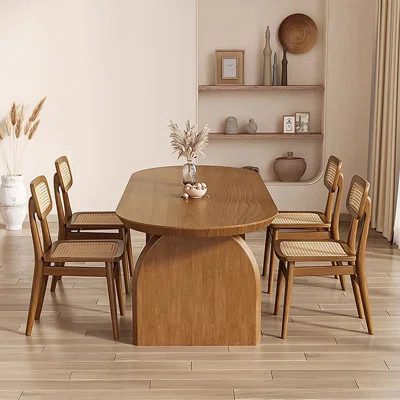 4 - Person Walnut Oval Solid Wood Dining Table Set | Wayfair North America