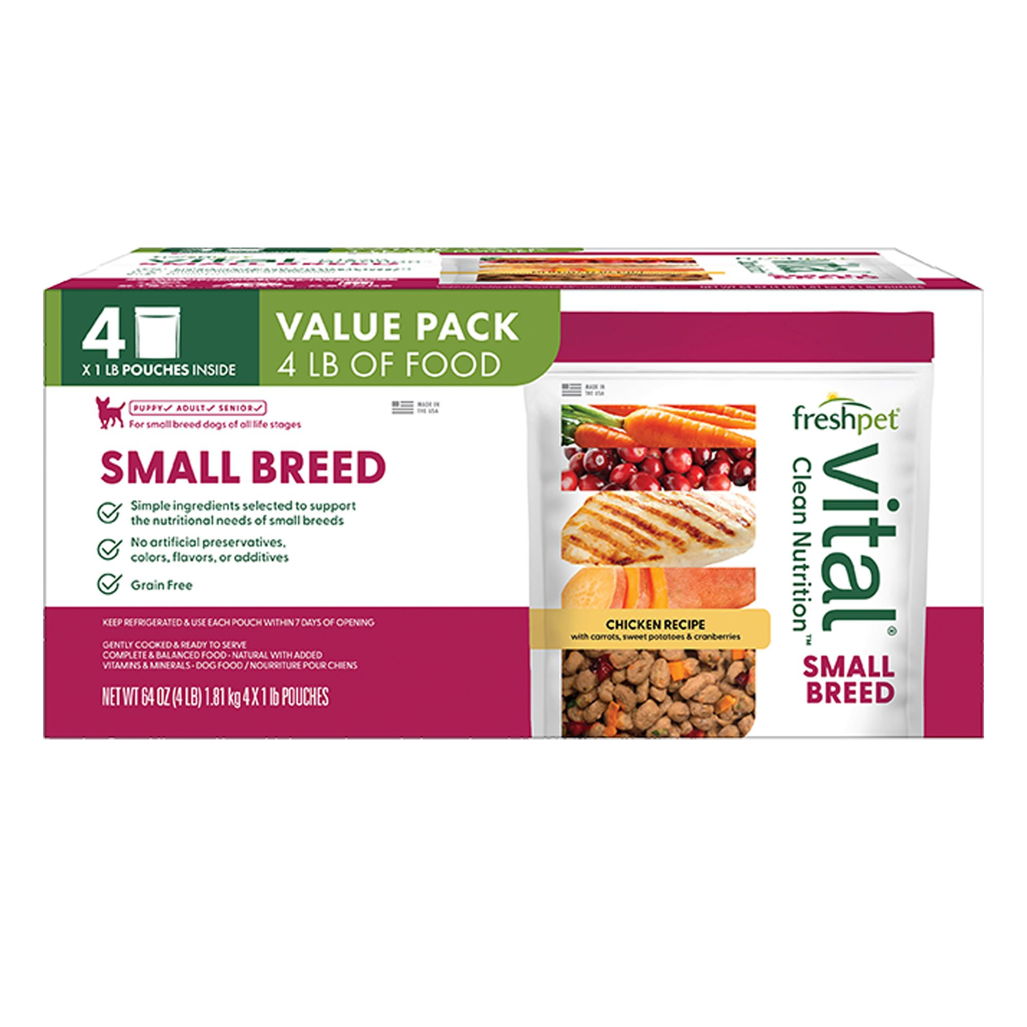 Freshpet Vital Small Breed Grain Free Fresh Dog Food - Chicken Recipe, Value Pack 4 lb | PetSmart