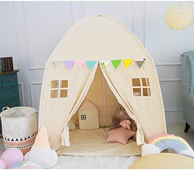 Large Children Playhouse - Beige Princess Girls Indoor Nursery Canvas Play Tent Bed House, Sturdy Fr | Amazon (US)