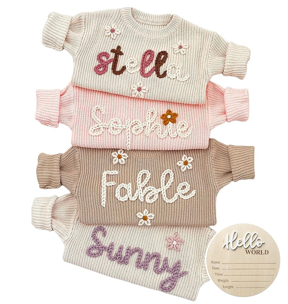 NAZENTI Personalized Baby Sweater with Name - Custom Knit Sweater for Newborn Boy Girl Hand-Embro... | Amazon (US)