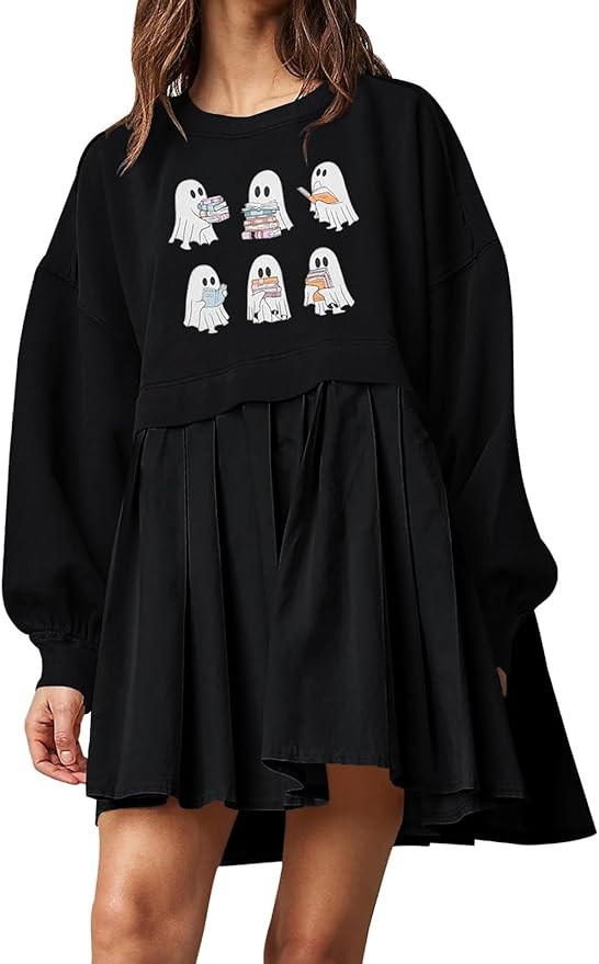 Dokuritu Sweatshirt Dress Women Crew Neck Long Sleeve Patchwork Pullover Tops Flowy Oversized Swe... | Amazon (US)