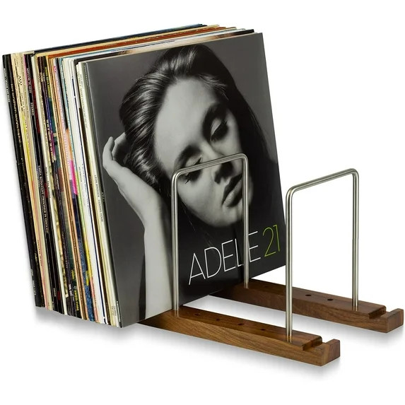 Durable Vinyl Record Storage Holder for 75 LPs, Solid Walnut Record Stand with Built-in Now Playi... | Walmart (US)