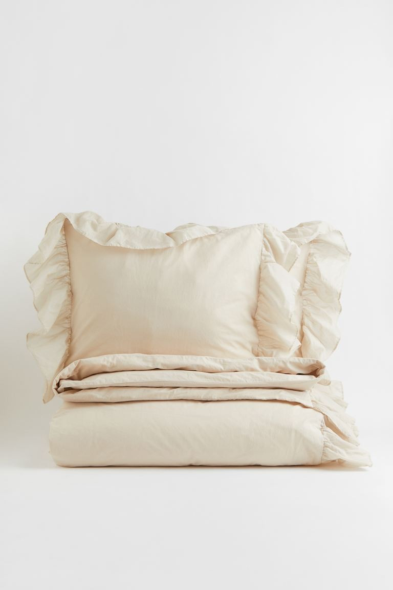 Flounce-trimmed King/Queen Duvet Cover Set | H&M (US + CA)