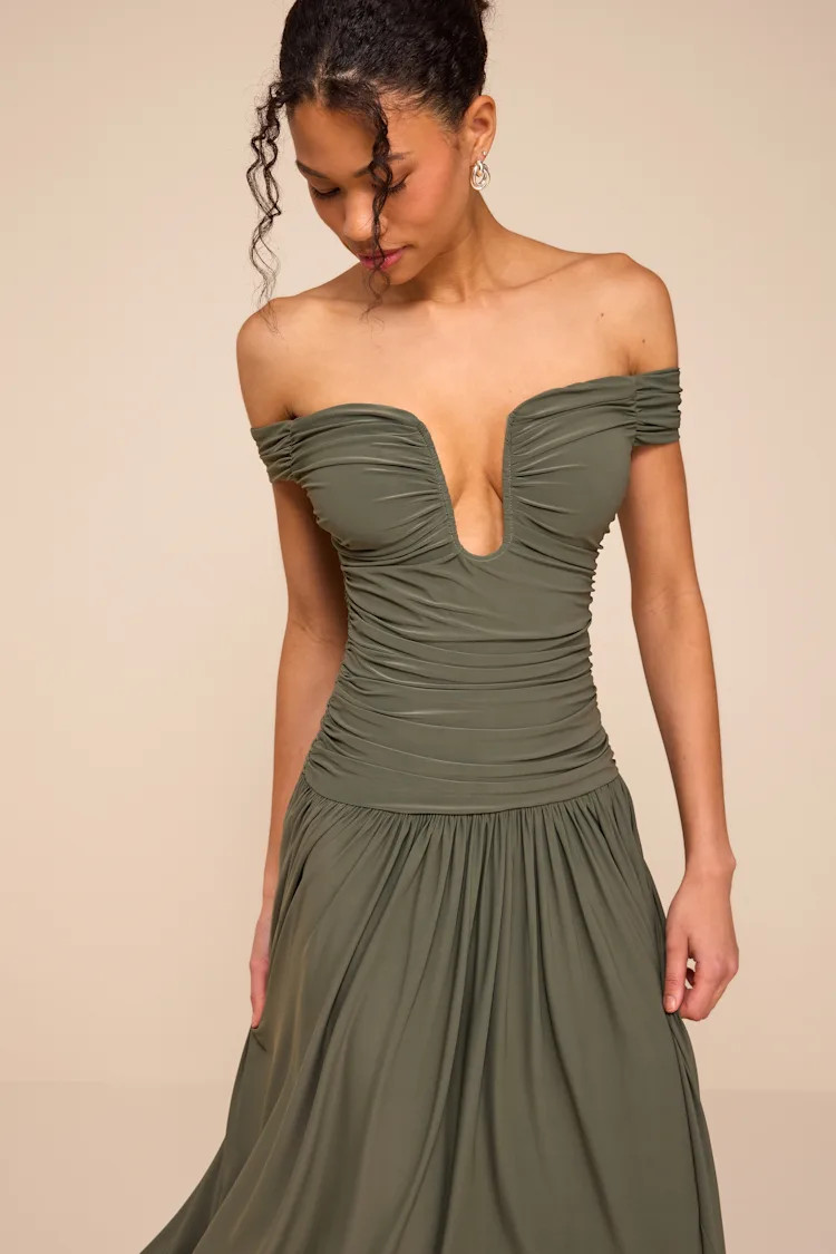 Aniya Olive Jersey Knit Drop Maxi Dress | Lulus