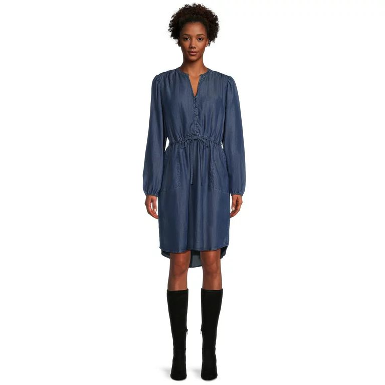 Time and Tru Women's Long Sleeve Drawstring Dress | Walmart (US)