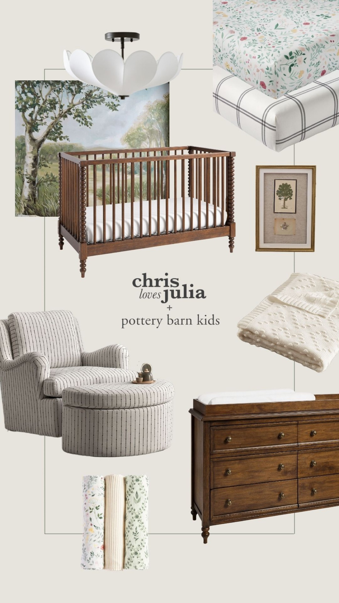 Our new Chris Loves Julia x Pottery Barn Kids nursery collection 🫶 The sweetest crib and glider paired with this meadow peel & stick mural! 

#LTKbaby #LTKhome #LTKFind