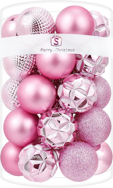 Amazon.com: ISULIFE Christmas Ball Ornaments(1.57",Pink) 34ct Shatterproof Christmas Tree Ball Or... | Amazon (US)