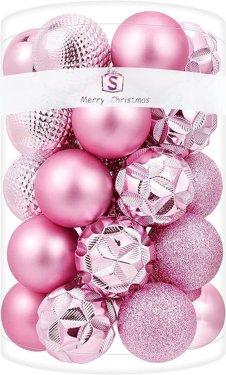 Amazon.com: ISULIFE Christmas Ball Ornaments(1.57",Pink) 34ct Shatterproof Christmas Tree Ball Or... | Amazon (US)