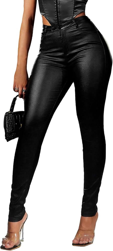 Avanova Women Faux Leather High Waist Sexy Leggings Stretchy Skinny Pants | Amazon (US)