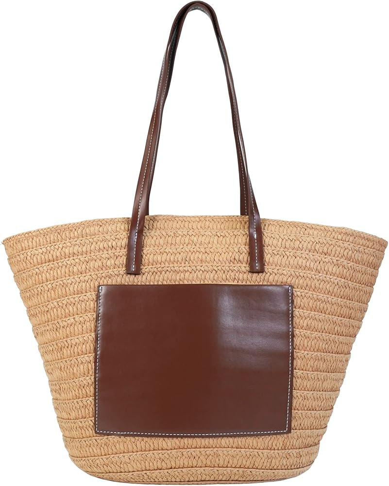 Straw Bag for Women Woven Beach Structured Tote Handmade Crochet Carteras De Mujer Summer Shoulde... | Amazon (US)
