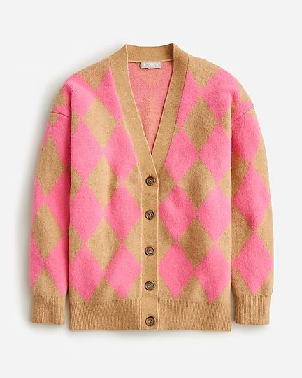 Argyle V-neck cardigan sweater in Supersoft yarn | J.Crew US