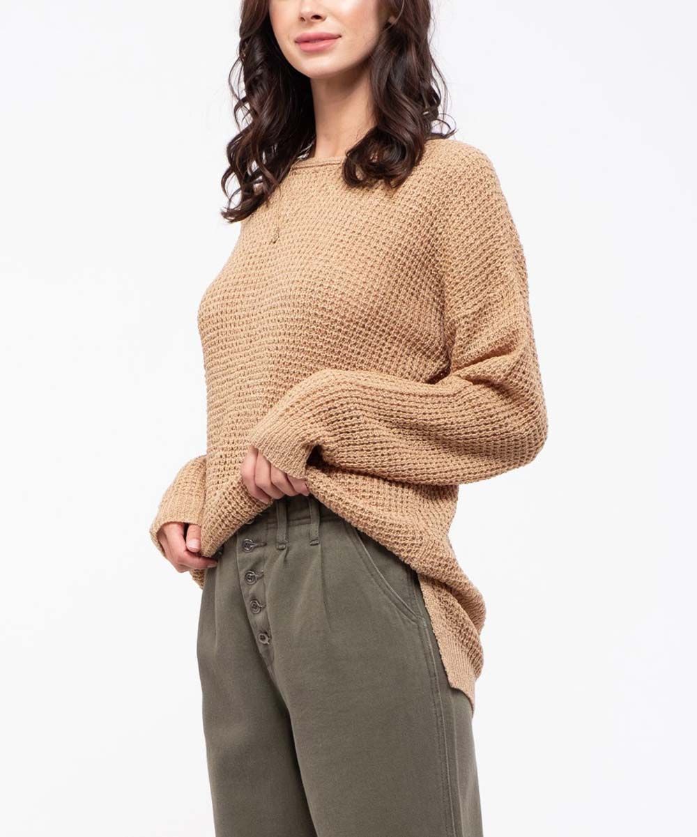Avenue Hill Women's Pullover Sweaters TAUPE - Taupe Crisscross-Strap V-Back Sweater - Women | Zulily