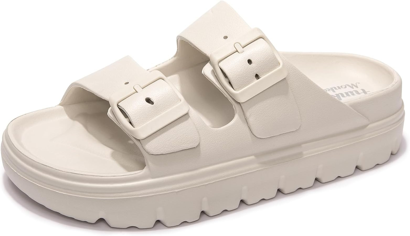 FUNKYMONKEY Women's Comfort Slides Double Buckle Adjustable Plastics Flat Sandals | Amazon (US)
