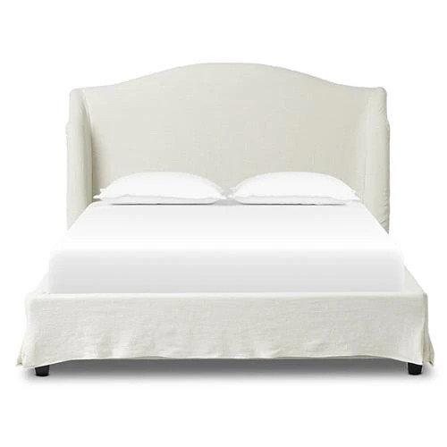 Maddie Modern Off White Upholstered Linen Slipcovered Wingback Bed - Queen | Kathy Kuo Home