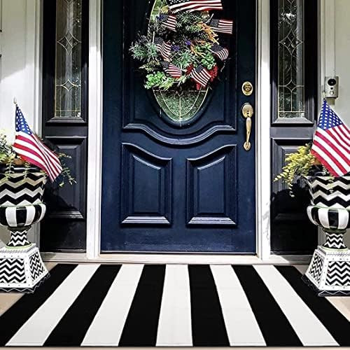 EARTHALL Black and White Striped Rug 27.5 x 43 Inches Cotton Hand-Woven Reversible Foldable Washa... | Amazon (US)