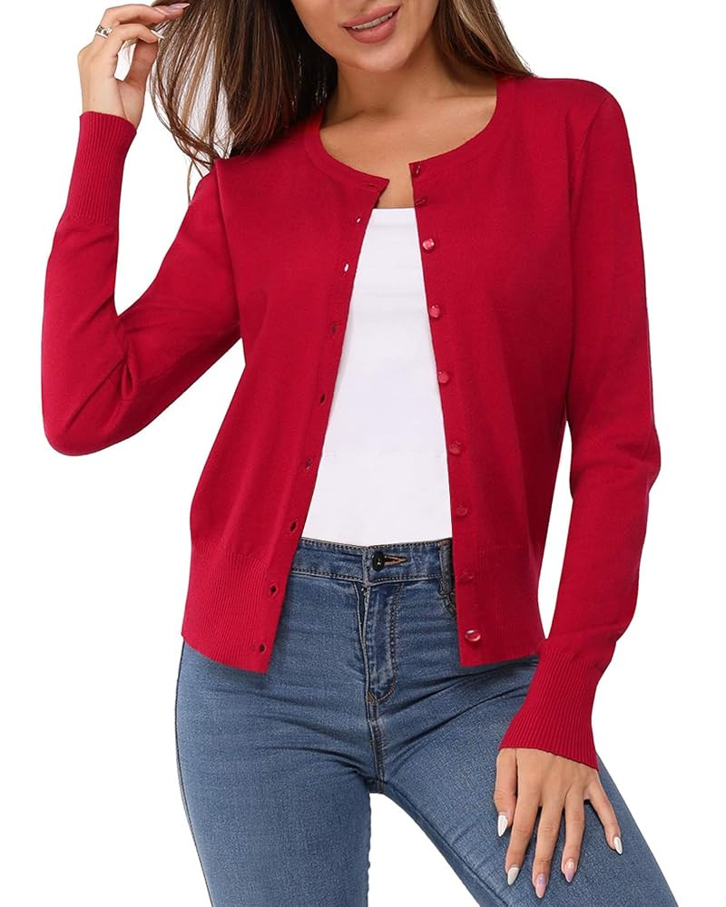 Newshows Women's Lightweight Button Down Cardigan Long Sleeve Casual Crew Neck Soft Knit Cardigan... | Amazon (US)