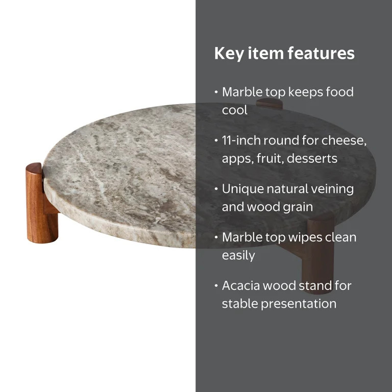 Better Homes & Gardens Natural Marble Trivet with Acacia Wood Stand, 11 in Round | Walmart (US)