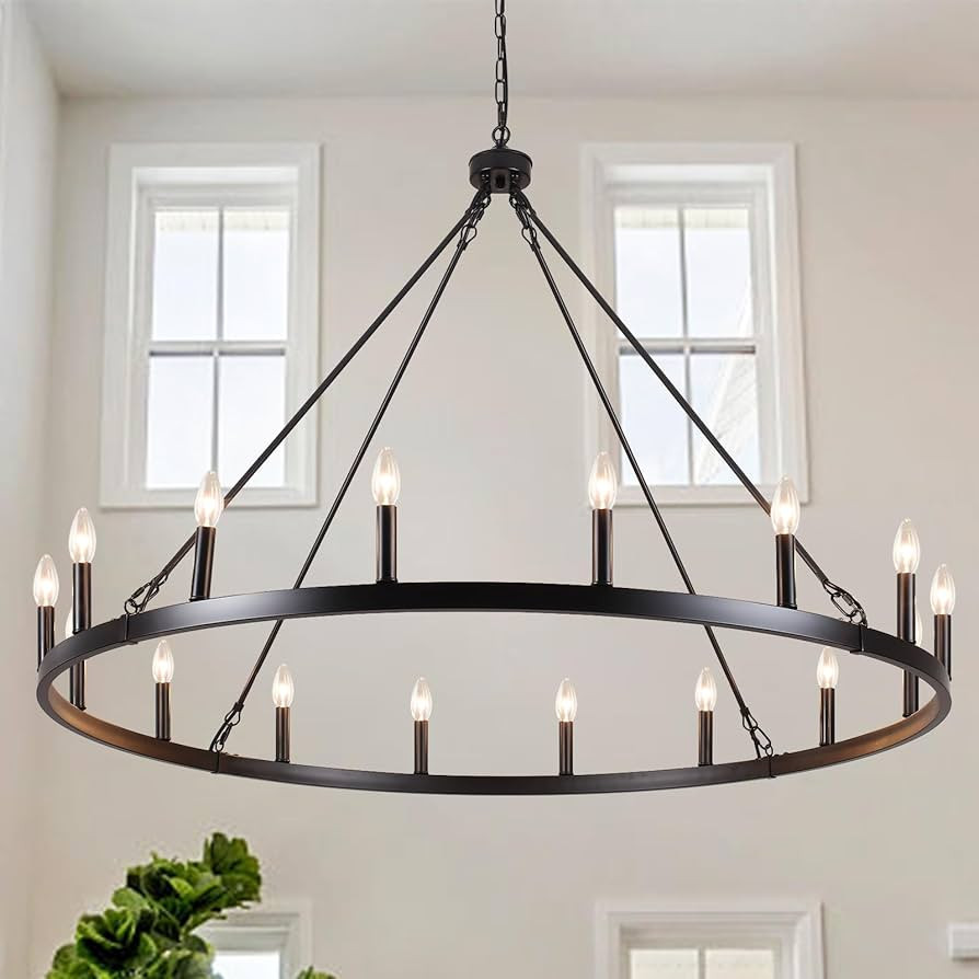 16-Lights Wagon Wheel Chandelier 47 Inch Black Chandelier Light Fixture Farmhouse Chandeliers for... | Amazon (US)